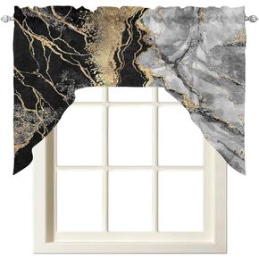 Savannan Swag Kitchen Curtains Valance Abstract Marble Texture Line Black Gold White Rod Pocket Short Window Curtain for Bathroom Bedroom Cafe, 1 Panel 56""x36"", Texturesan59921, 20240430DESAN