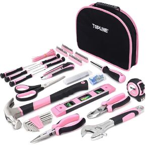 TOPLINE 208-Piece Pink Tool Kits for Women with Round Pouch, Small Tools Kit for Apartment, Home, Household Ladies Pink Tool Set for Best Gifts and Home Maintenance