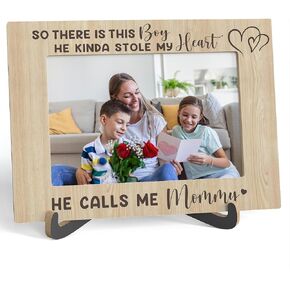 Mom Picture Frame, So There is This Boy He Calls me Mommy - Wooden Tabletop Photo Frame With Stand, Mother's Day Gifts For New Mom, Birthday Gifts for Best Mom, Mother And Son Gifts, A03