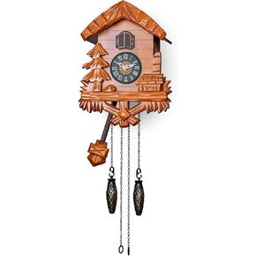 TIMEGEAR Wooden Cuckoo Clock with Night Mode, Swinging Pendulum and Quartz Movement (Cherry)