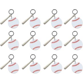 12 Pcs Baseball Key Chain, Acrylic DIY Blank Sport Key Chain for DIY Sports Party Favor Birthday Athletes Souvenir