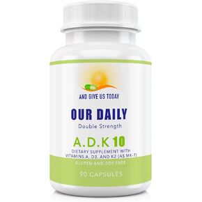 Our Daily Vites ADK 10 Double Strength (10,000 iu) Vitamins A1, D3 & K2 (as MK7) - Physician Formulated Bone & Immune System Support Supplement - Gluten Free, Non-GMO - 90 Vegetarian Capsules