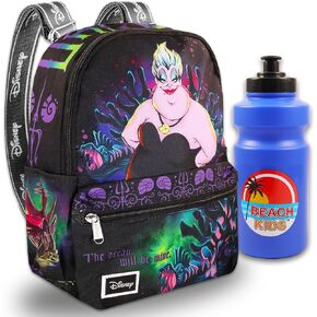 Disney Villains Ursula Mini Backpack Set - Bundle with 13" Ursula Mini Backpack with Front Pocket Plus Water Bottle | Disney Villains Backpack for Kids