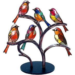 1 Pcs Six Birds Decorated Acrylic Bird Branches,Bird Tabletop Decoration Colorful Birds Statue Ornament Bird Decor for Home Decor