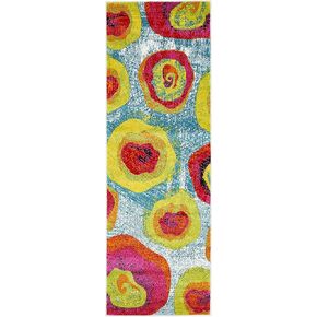 Unique Loom Lyon Collection Colorful Modern Abstract Floral Area Rug, 2 x 6 Feet, Blue/Yellow
