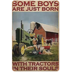 مزرعة الصبي جرار ملصق علامة القصدير المعدنية، بعض الأولاد لديهم جرارات عندما ولدوا، أنيقة الرجعية الفن المرآب حانة رجل الكهف نادي رواية ومثيرة للاهتمام الحمام المرحاض الديكور 12x8 بوصة in Kuwait