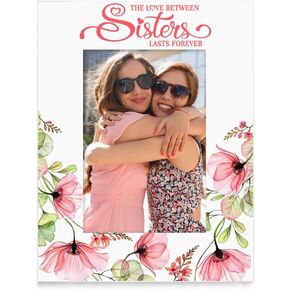 KATE POSH The Love Between Sisters is Forever Picture Frame, Best Sister Ever, Maid of Honor, Bridesmaid, Sister in Law, New Sister, Big Sister (5x7-Horizontal PINK)
