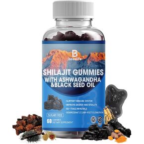 Shilajit Gummies, Shilajit, Resin, with 85+ Trace Minerals, Fulvic Acid, Phytonutrients, Vitamin C, D, B12, Ashwagandha, Chaga Mushroom, Turmeric, for Energy, Immune Support