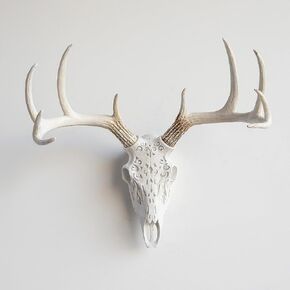 Faux Taxidermy Decorative Carved Deer Skull Wall Mount, White/Natural, DBS0100