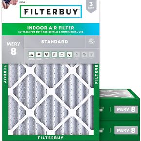 Filterbuy 24x25x4 Air Filter MERV 8 Dust Defense (3-Pack), Pleated HVAC AC Furnace Air Filters Replacement (Actual Size: 23.75 x 24.75 x 3.63 Inches)
