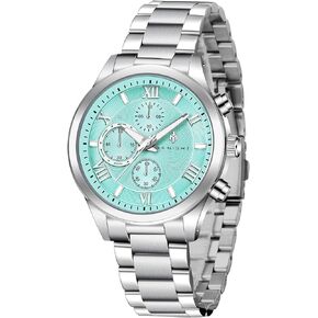 AKNIGHT Men Watch Pink Stainless Steel Watch for Men Waterproof Date Analog Chronograph Quartz Fashion Wrist Watch Easy Read Elegant Gift