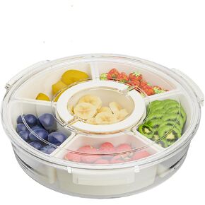 Snack Box Container, Divided Serving Tray with Lid and Handle, 6 Compartment Snack Box Container, Snack Tray Perfect for Snacks, Veggie, Fruit and Charcuterie