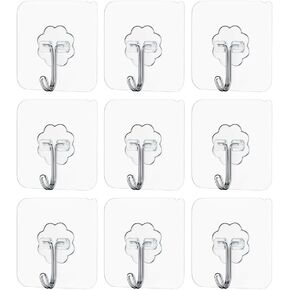 Adhesive Hooks for Hanging, 50PCS Heavy Duty Self Adhesive Hooks 33Ib(Max), Seamless Transparent Traceless Wall Hooks, Waterproof Sticky Hooks for Home Bathroom Shower Kitchen