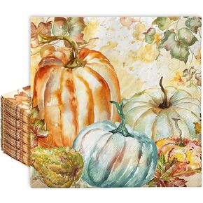AnyDesign 80Pcs Fall Pumpkin Paper Napkin Watercolor Maple Leaves Pumpkin Luncheon Napkin 6.5 x 6.5 Inch Vintage Decorative Dinner Hand Napkin for Autumn Farmhouse Home Tea Party Supplies