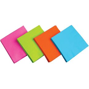 Party Essentials 2-Ply Disposable Four Fold Square Color Paper Luncheon Napkins, 13" x 13" Unfolded for Party and Every Day Use, 96 Count, Assorted Neon Brights