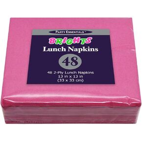 Party Essentials 2-Ply Disposable Four Fold Square Color Paper Luncheon Napkins, 13" x 13" Unfolded for Party and Every Day Use, 96 Count, Assorted Neon Brights