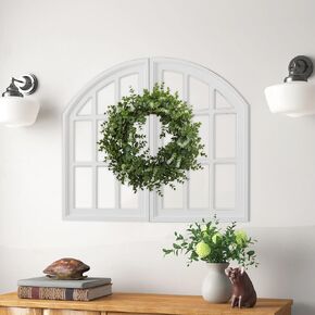 Sintosin Rustic Arch Window Frame Wall Decor 30 X 36 Inch, Set of 2 Wall Hanging Distressed White Farmhouse Window Frame, Handmade Wooden Window Pane for Living Room Entryway