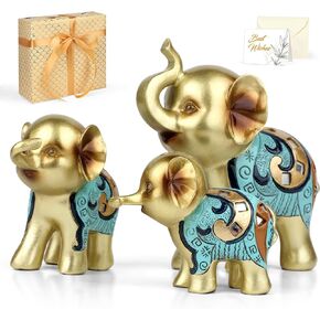 Elephant Statue Set of 3, Good Luck Elephant Decor for Home Living Room Office Desktop, Gold Elephant Gifts for Women Mom Birthday Wedding Anniversary House Warming Gifts