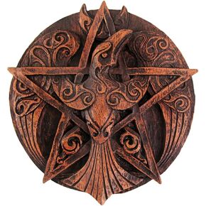 Dryad Design Crescent Moon Raven Pentacle Wall Plaque - Pagan Wiccan Home Decor (Wood Finish)