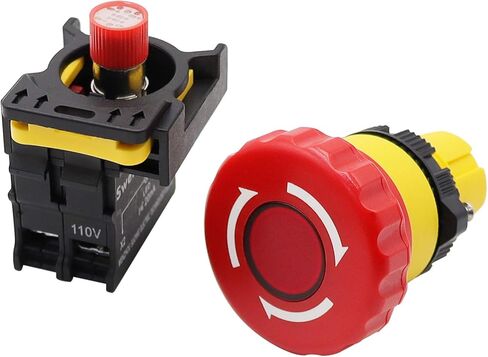 mxuteuk الأحمر LED ضوء الجهد 110 فولت 22 مللي متر 1 NC مقاوم للماء IP65 الفطر الأحمر الإغلاق الطوارئ وقف مفتاح بـزر دفع التيار المتناوب 600 فولت 10A LA155-A1-01ZSD in Saudi Arabia