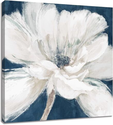LACHART Bathroom Flower Decor Wall Art, White and Blue Floral Picture on Canvas Painting for Neutral Bedroom Walls Decoration 12x12 in Saudi Arabia