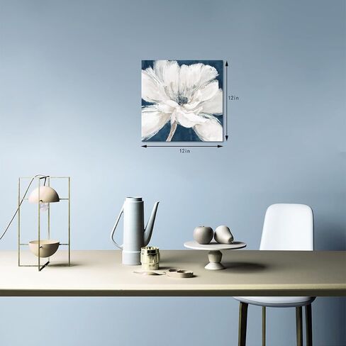 LACHART Bathroom Flower Decor Wall Art, White and Blue Floral Picture on Canvas Painting for Neutral Bedroom Walls Decoration 12x12 in Saudi Arabia