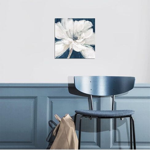 LACHART Bathroom Flower Decor Wall Art, White and Blue Floral Picture on Canvas Painting for Neutral Bedroom Walls Decoration 12x12 in Saudi Arabia