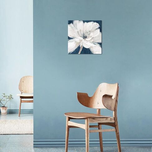 LACHART Bathroom Flower Decor Wall Art, White and Blue Floral Picture on Canvas Painting for Neutral Bedroom Walls Decoration 12x12 in Saudi Arabia