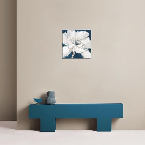LACHART Bathroom Flower Decor Wall Art, White and Blue Floral Picture on Canvas Painting for Neutral Bedroom Walls Decoration 12x12 in Saudi Arabia