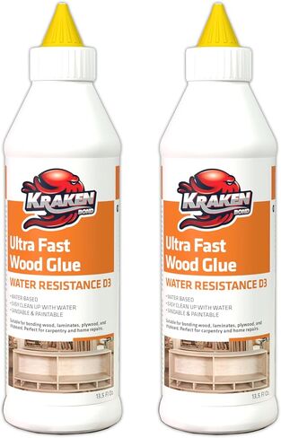 Kraken Bond D3 White Super Wood Glue - (2x13.5 fl.oz) PVA Heavy Duty Wood Glue for Repair, Woodworking, Furniture Assembly & Creative Crafts - Clear Drying Water Based Carpenter Glue - 2 Pack in Saudi Arabia