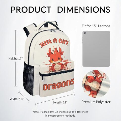 Kid Backpack for Girls - 17 Inch Light Yellow Durable Dragon Bookbag for School, Travel and Camp - Aesthetic School Backpack with Large Capacity, lightweight in Saudi Arabia
