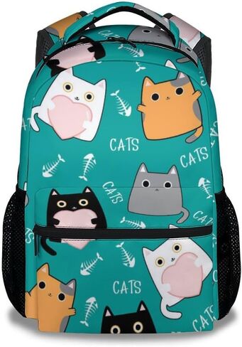 Girls, Boys Cat Backpack - 16 Inches Cartoon Backpacks for School - Green Durable Bookbag for Middle School in Saudi Arabia