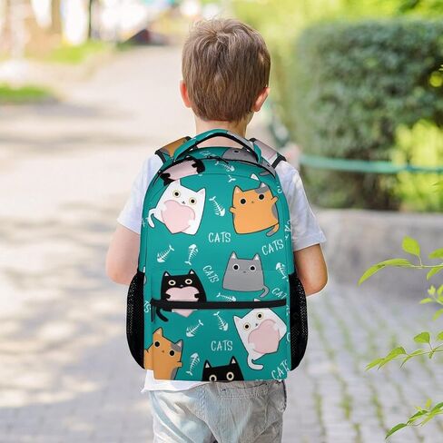 Girls, Boys Cat Backpack - 16 Inches Cartoon Backpacks for School - Green Durable Bookbag for Middle School in Saudi Arabia
