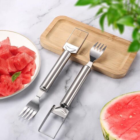 2pcs Watermelon Fork Slicer Cutter, 9.45x1.38x0.79in 2-in-1 Stainless Steel Fruit Cutter Dual Head Watermelon Cutter Portable Melon Fork Slicer Tool Gadgets for Kitchen Home Family Camping in Saudi Arabia
