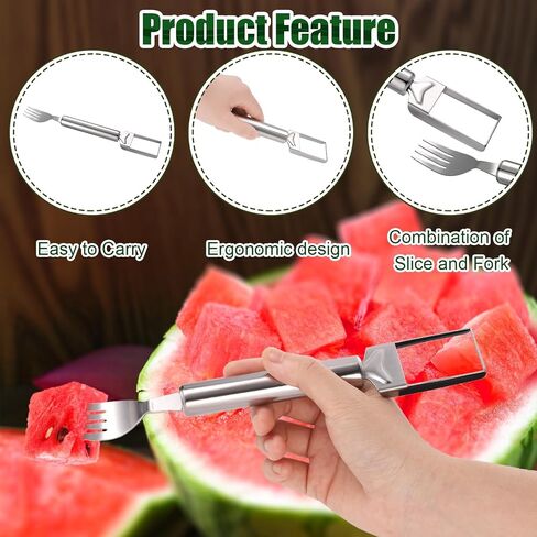 2pcs Watermelon Fork Slicer Cutter, 9.45x1.38x0.79in 2-in-1 Stainless Steel Fruit Cutter Dual Head Watermelon Cutter Portable Melon Fork Slicer Tool Gadgets for Kitchen Home Family Camping in Saudi Arabia