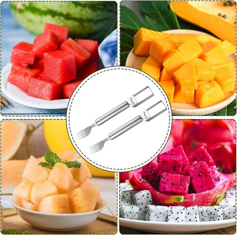 2pcs Watermelon Fork Slicer Cutter, 9.45x1.38x0.79in 2-in-1 Stainless Steel Fruit Cutter Dual Head Watermelon Cutter Portable Melon Fork Slicer Tool Gadgets for Kitchen Home Family Camping in Saudi Arabia