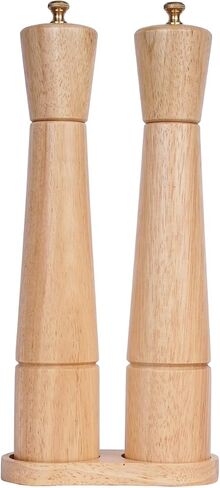 Salt and Pepper Mill Set with Tray, Adjustable Ceramic Grinder Salt Mill, Stainless Steel Grinder Pepper Mill, Rubber Wood, 32 cm / 12 inch Height, Bottom Dia 6 cm (Tray is Included） in Saudi Arabia