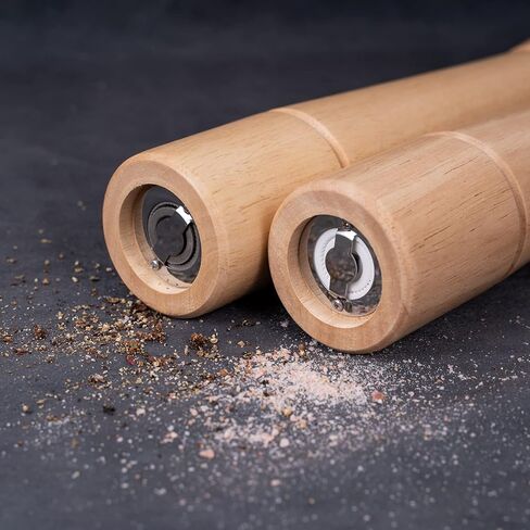 Salt and Pepper Mill Set with Tray, Adjustable Ceramic Grinder Salt Mill, Stainless Steel Grinder Pepper Mill, Rubber Wood, 32 cm / 12 inch Height, Bottom Dia 6 cm (Tray is Included） in Saudi Arabia