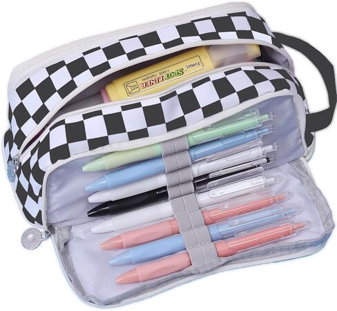 KITENROM حقيبة أقلام رصاص كبيرة حافظة أقلام حامل أقلام رصاص حقيبة أدوات مكتبية حقائب أقلام ذات سعة كبيرة منظم أقلام تلوين للسفر مستحضرات التجميل تخزين أسود أبيض مربعات منقوشة in Kuwait