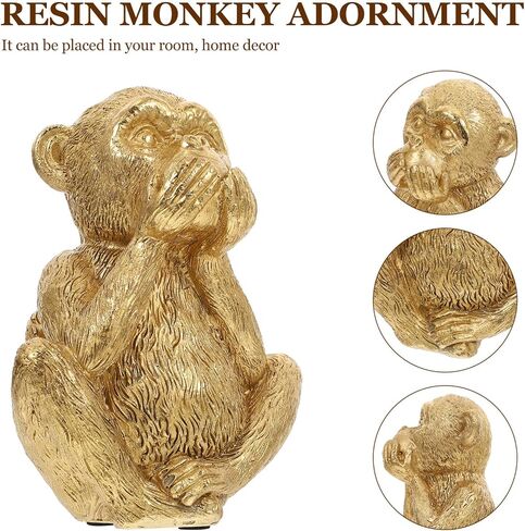 3 Wise Monkey Statue Hear No Evil See No Evil Speak No Evil Monkeys Statue Resin Golden Monkeys Figurines for Home Feng Shui Decorations Animal Lover Speak No Evil in Saudi Arabia
