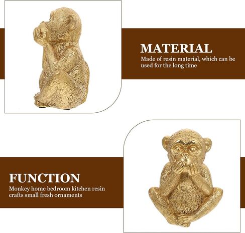 3 Wise Monkey Statue Hear No Evil See No Evil Speak No Evil Monkeys Statue Resin Golden Monkeys Figurines for Home Feng Shui Decorations Animal Lover Speak No Evil in Saudi Arabia