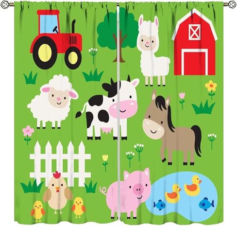 Cartoon Animal Curtains for Kids Girls Boys,Cute Farm Pig Horse Sheep Cow Print Window Treatments for Nursery Bedroom Baby Room Décor Drapes 2 Panel Sets Total Size 42" x 45" in Saudi Arabia