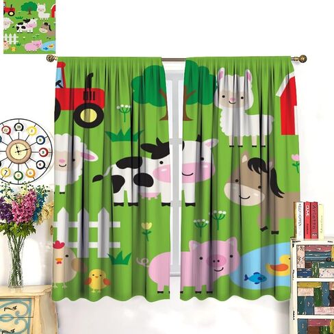 Cartoon Animal Curtains for Kids Girls Boys,Cute Farm Pig Horse Sheep Cow Print Window Treatments for Nursery Bedroom Baby Room Décor Drapes 2 Panel Sets Total Size 42" x 45" in Saudi Arabia