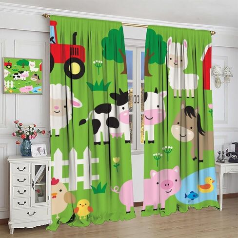 Cartoon Animal Curtains for Kids Girls Boys,Cute Farm Pig Horse Sheep Cow Print Window Treatments for Nursery Bedroom Baby Room Décor Drapes 2 Panel Sets Total Size 42" x 45" in Saudi Arabia