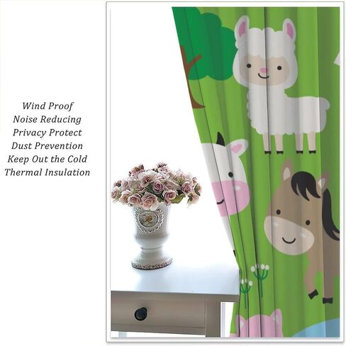 Cartoon Animal Curtains for Kids Girls Boys,Cute Farm Pig Horse Sheep Cow Print Window Treatments for Nursery Bedroom Baby Room Décor Drapes 2 Panel Sets Total Size 42" x 45" in Saudi Arabia
