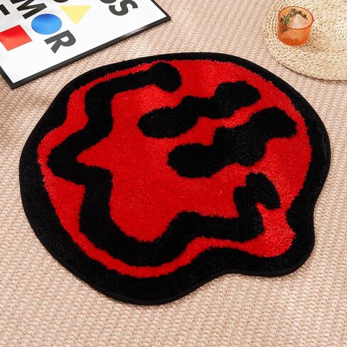 سجادة حمام تريبي هابي فيس باللون الوردي - سجاد رائع لغرفة النوم، سجادة بريبي، سجادة هيبي غير قابلة للانزلاق، سجادة عصرية ممتعة وغير تقليدية، ديكور وردي لغرفة النوم وممر الحمام in Kuwait