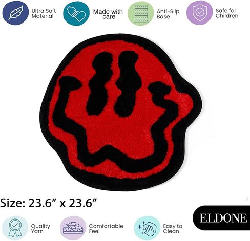 سجادة حمام تريبي هابي فيس باللون الوردي - سجاد رائع لغرفة النوم، سجادة بريبي، سجادة هيبي غير قابلة للانزلاق، سجادة عصرية ممتعة وغير تقليدية، ديكور وردي لغرفة النوم وممر الحمام in Kuwait