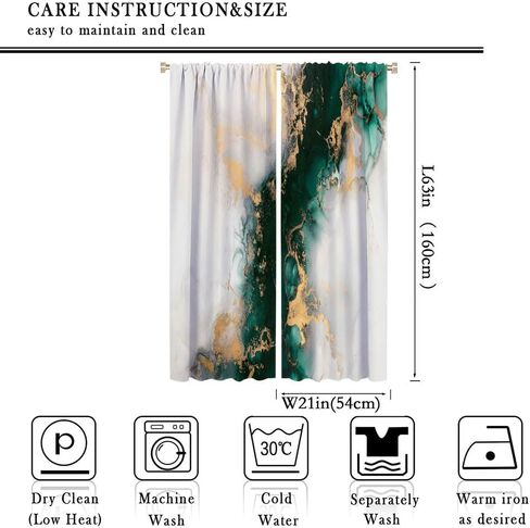 Jade Texture Marble Blackout Curtains for Girls Boy Home Decor Ink Abstract Emerald Green Jade Gold Decor Luxury Rod Pocket Decorative Drapes for Bedroom Living Room W42 x L63 Inch in Saudi Arabia