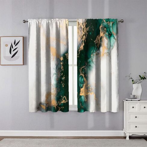 Jade Texture Marble Blackout Curtains for Girls Boy Home Decor Ink Abstract Emerald Green Jade Gold Decor Luxury Rod Pocket Decorative Drapes for Bedroom Living Room W42 x L63 Inch in Saudi Arabia