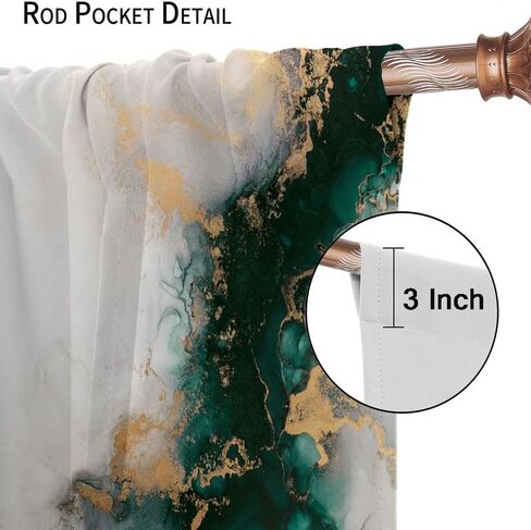 Jade Texture Marble Blackout Curtains for Girls Boy Home Decor Ink Abstract Emerald Green Jade Gold Decor Luxury Rod Pocket Decorative Drapes for Bedroom Living Room W42 x L63 Inch in Saudi Arabia